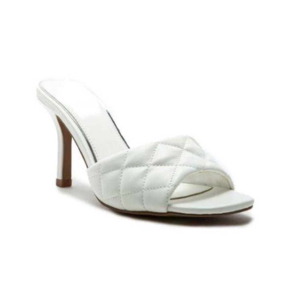 Square Toe Quilted Mules in White - Picture 4 of 5